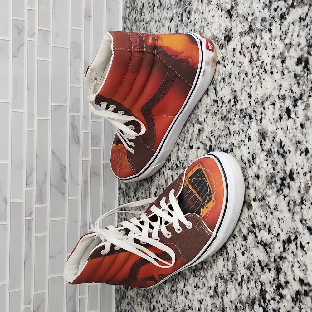 Orange / Brown Vans Custom Culture High Top Sneakers sz 11.5 guitar singer band